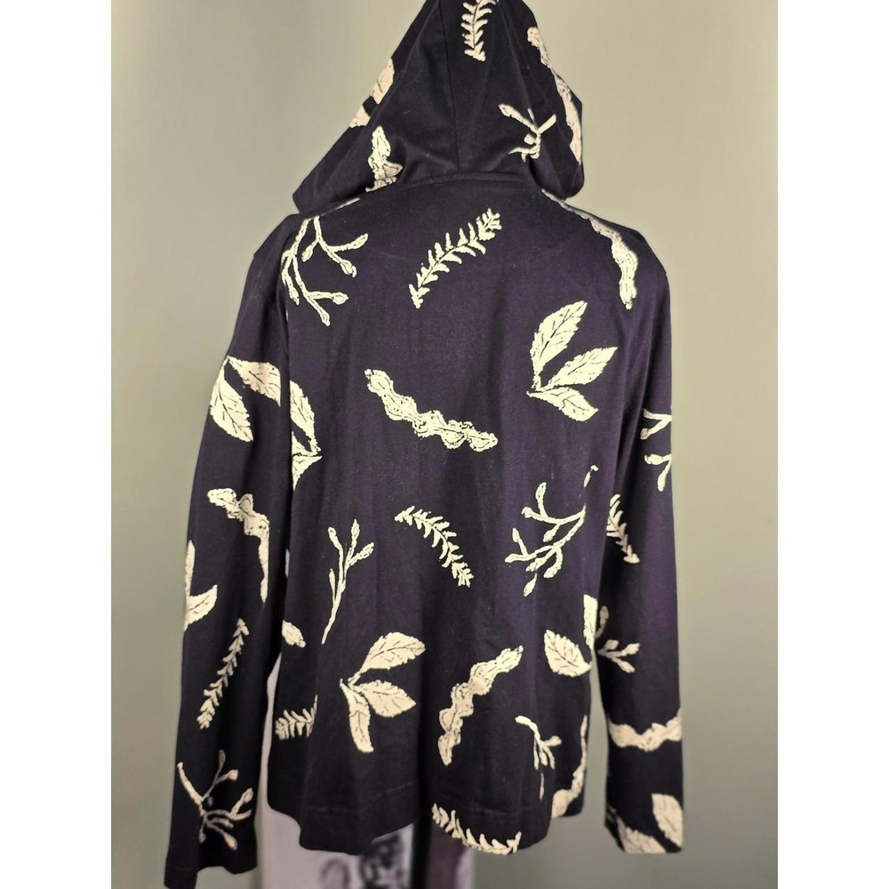 M. MAC Womens Black Cream Leaf Print Hooded Button Front Cardigan Size Large - Picture 2 of 6